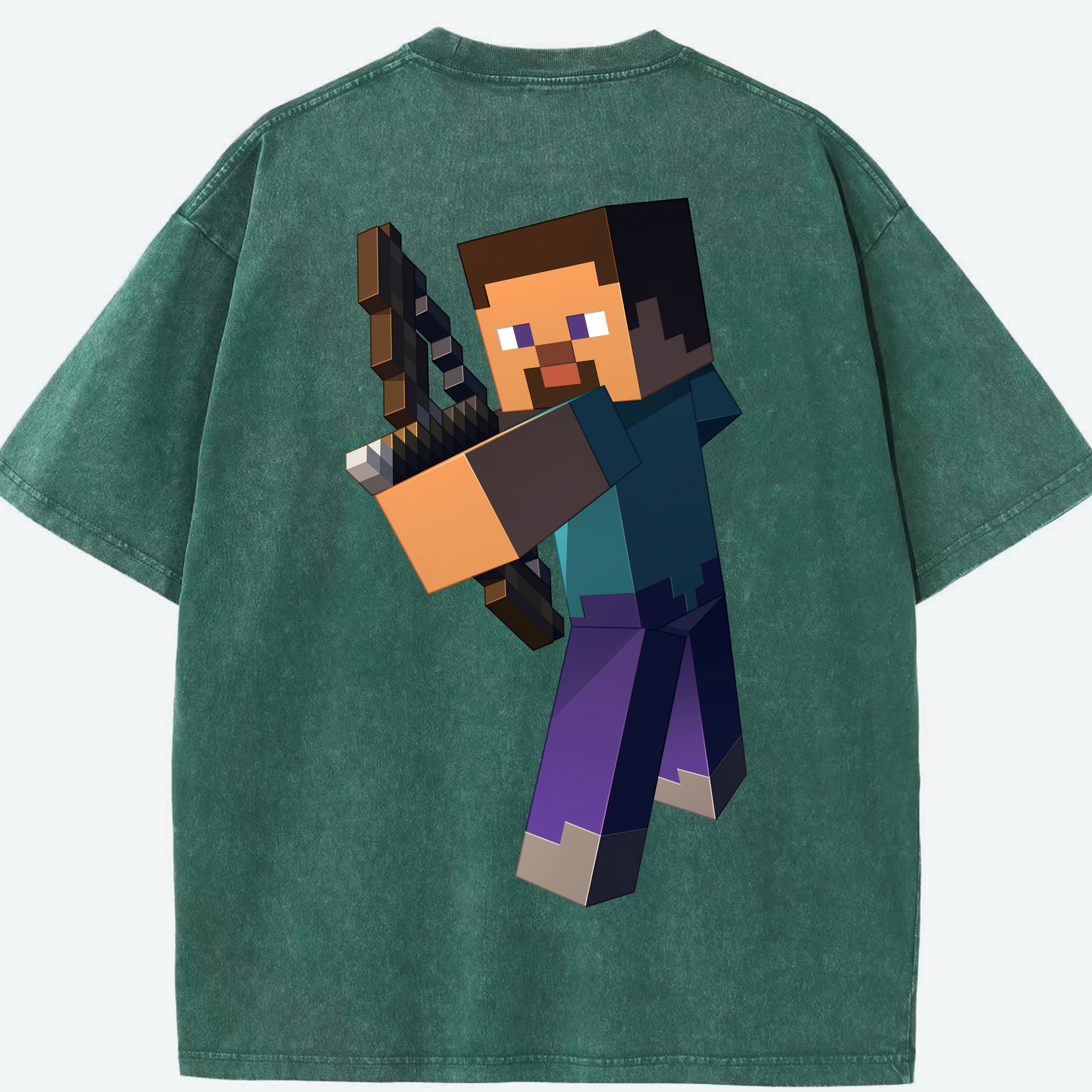 （画像用） マインクラフト ブロックの世界 Minecraft MC Block world 綿100% ヴィンテージ風 半袖Tシャツ（背面プリント）